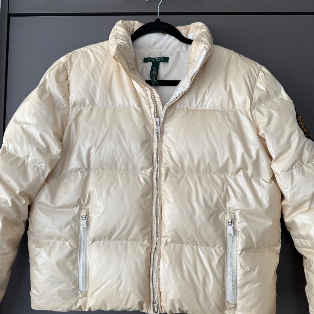 RARE Vintage Ralph Lauren Crest Patch Down-Filled Puffer Jacket in Ivory